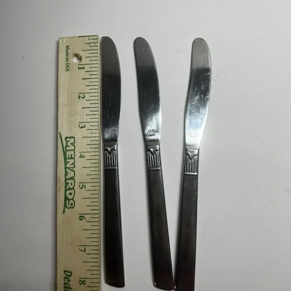 Lot of 3 Vintage N.S.Co National Stainless Japan Geometric M Dinner Knives